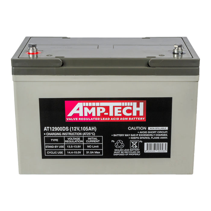 AMP-TECH AT12900DS 12V 105AH Deep Cycle VRLA AGM Battery.